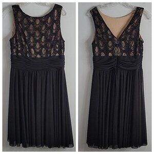JH Evenings Cocktail Dress size 8 Black Lace Sequin Fancy sleeveless ruched